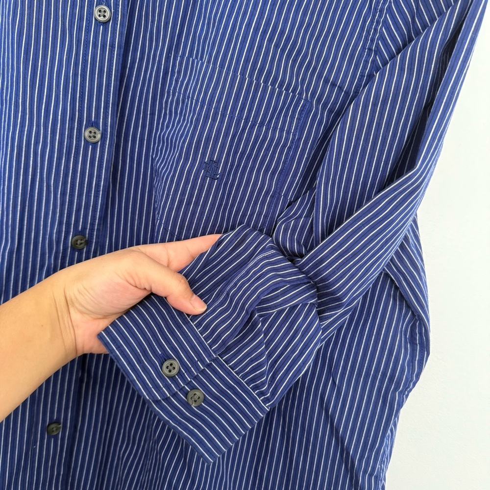 Lauren Ralph Lauren Men's Navy and White Striped Shirt - Picture 6 of 8
